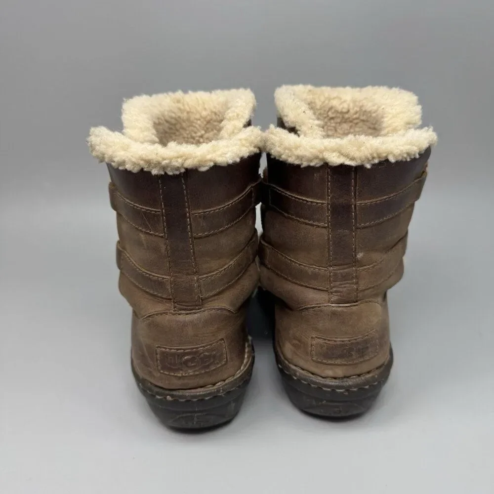 UGG Caspia Women's Brown Leather Shearling Lined Ankle Boots 1001815 Size 7